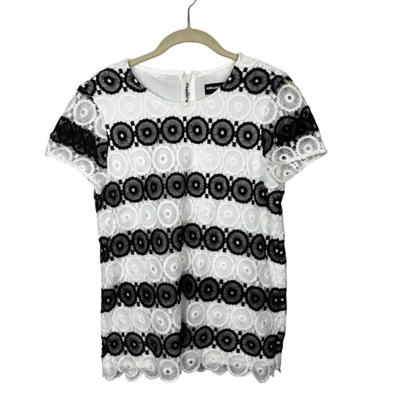 Karl Lagerfeld Fitted Lace Blouse in Black and White - Picture 3 of 13